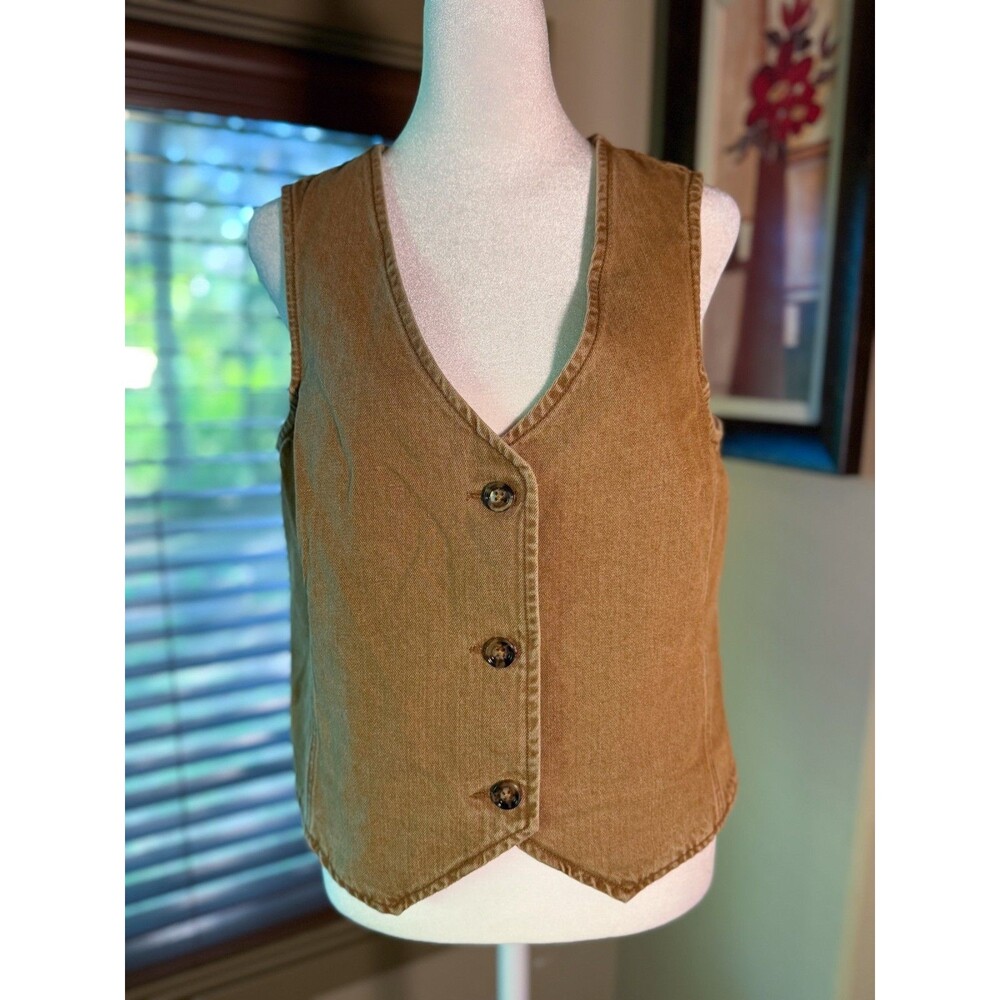 NWT Vintage-Style Tan Vest Western Boho Waistcoat Women's Small Turquoise Haven